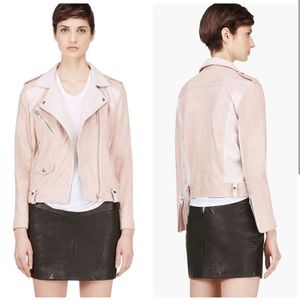 Iro Pink Distressed Suede‎ Adila Moto Biker Jacket